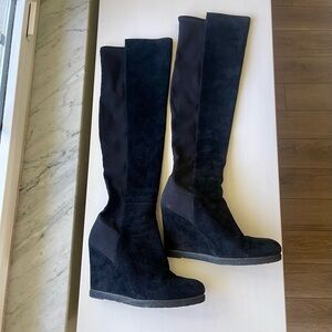 Stuart Weitzman Black Fabric and Suede Knee Length Boots